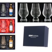 Designer Dram & Glass Set :: Dram & Glass gift set containing a foil blocked, own labelled, 10 Year Old Single Malt Scotch Whisky miniature & an engraved crystal whisky nosing glass.